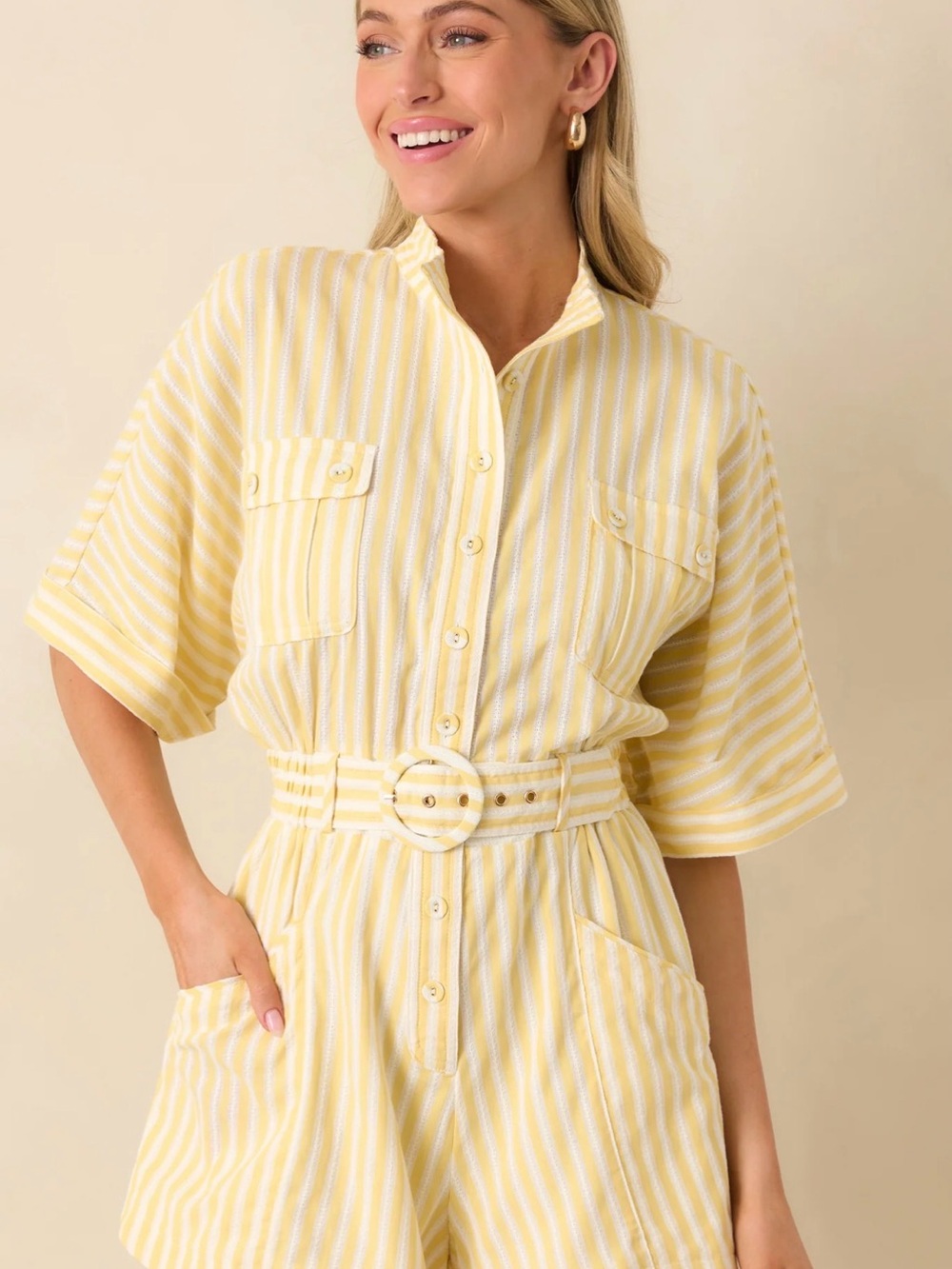 PROSPERINA CHLOE LEMONADE YELLOW STRIPE COTTON ROMPER
